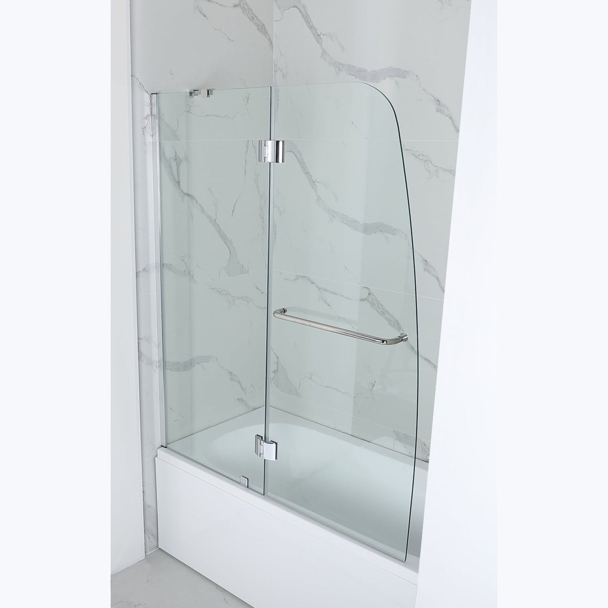 Vinnova Lucca 48" x 58" Polished Chrome Hinged Frameless Tub Door With Fixed Glass Panel on One Side