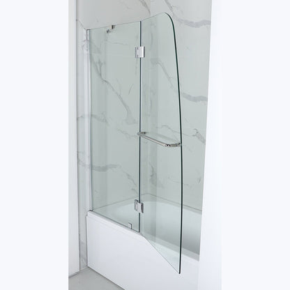 Vinnova Lucca 48" x 58" Polished Chrome Hinged Frameless Tub Door With Fixed Glass Panel on One Side