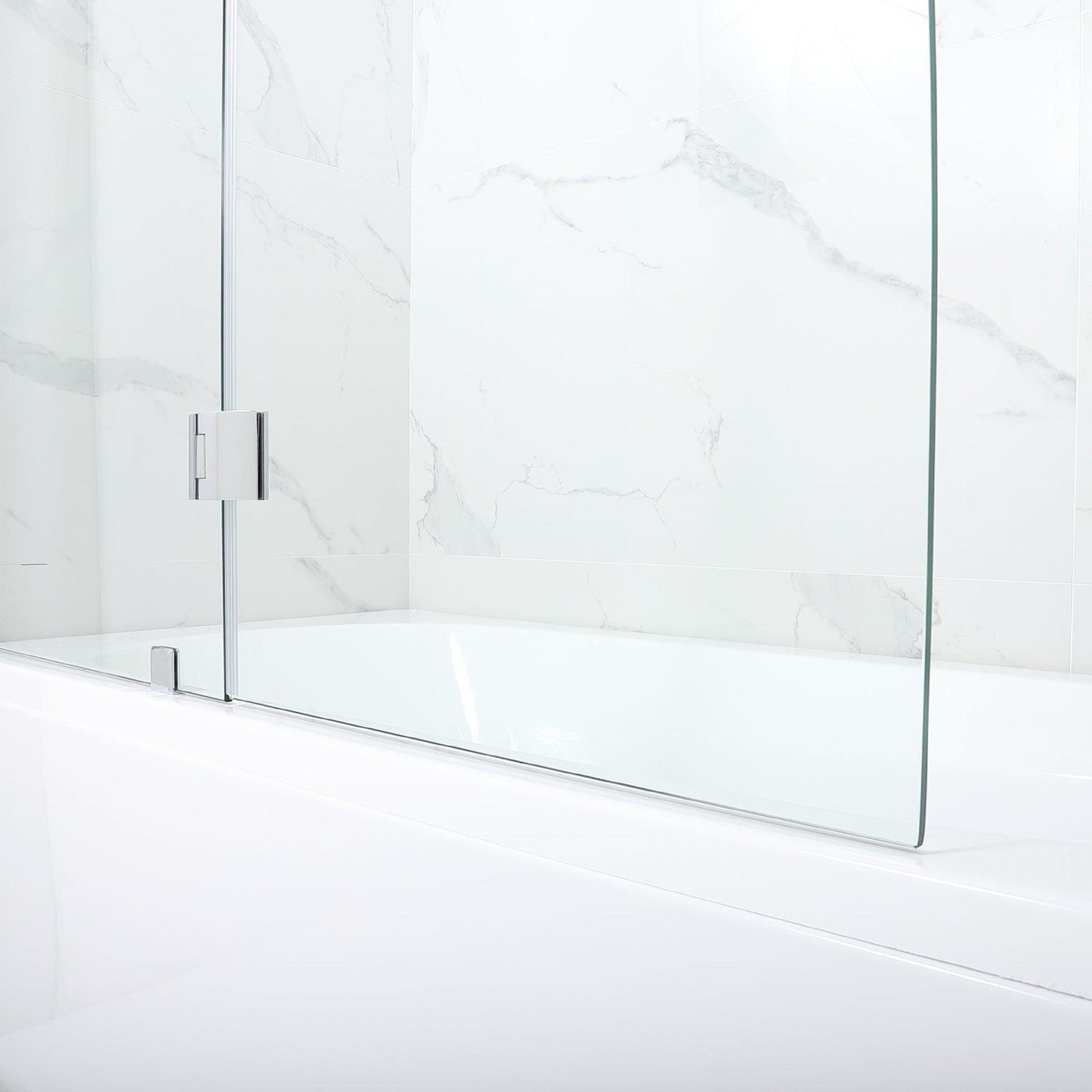 Vinnova Lucca 48" x 58" Polished Chrome Hinged Frameless Tub Door With Fixed Glass Panel on One Side