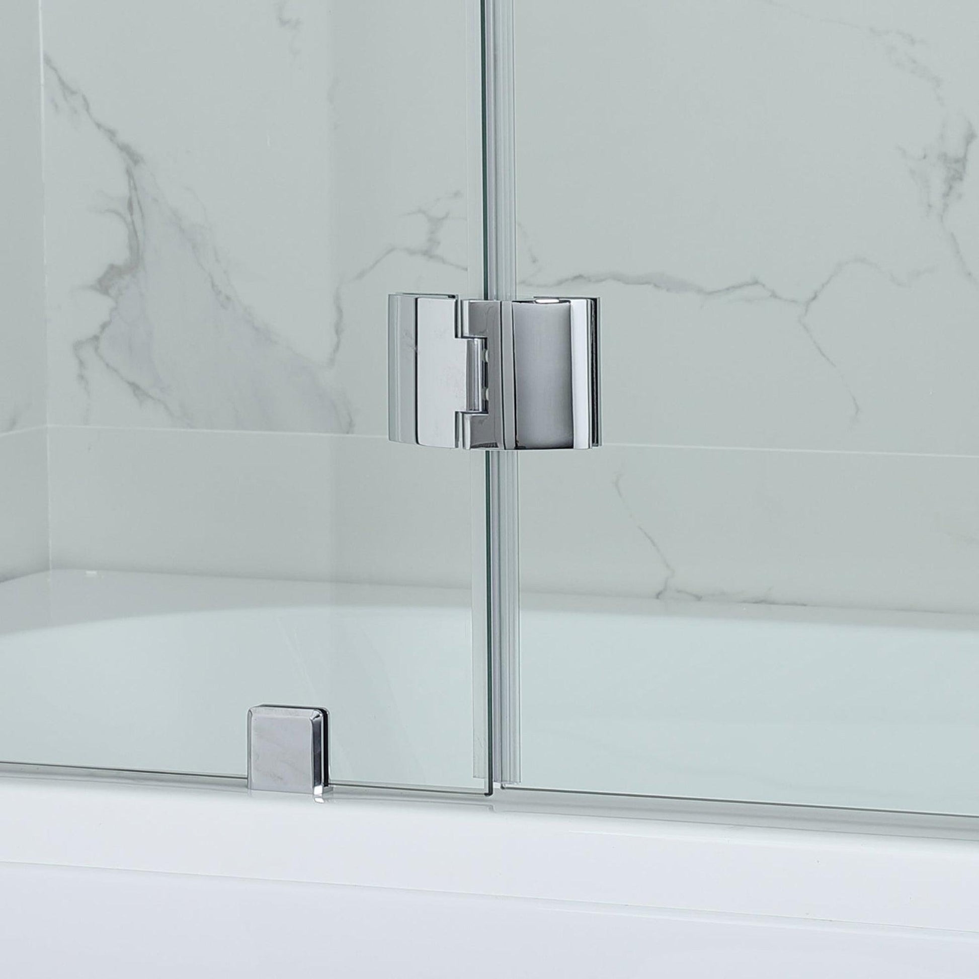 Vinnova Lucca 48" x 58" Polished Chrome Hinged Frameless Tub Door With Fixed Glass Panel on One Side