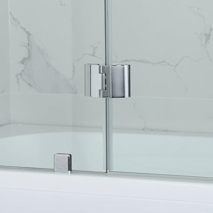 Vinnova Lucca 48" x 58" Polished Chrome Hinged Frameless Tub Door With Fixed Glass Panel on One Side