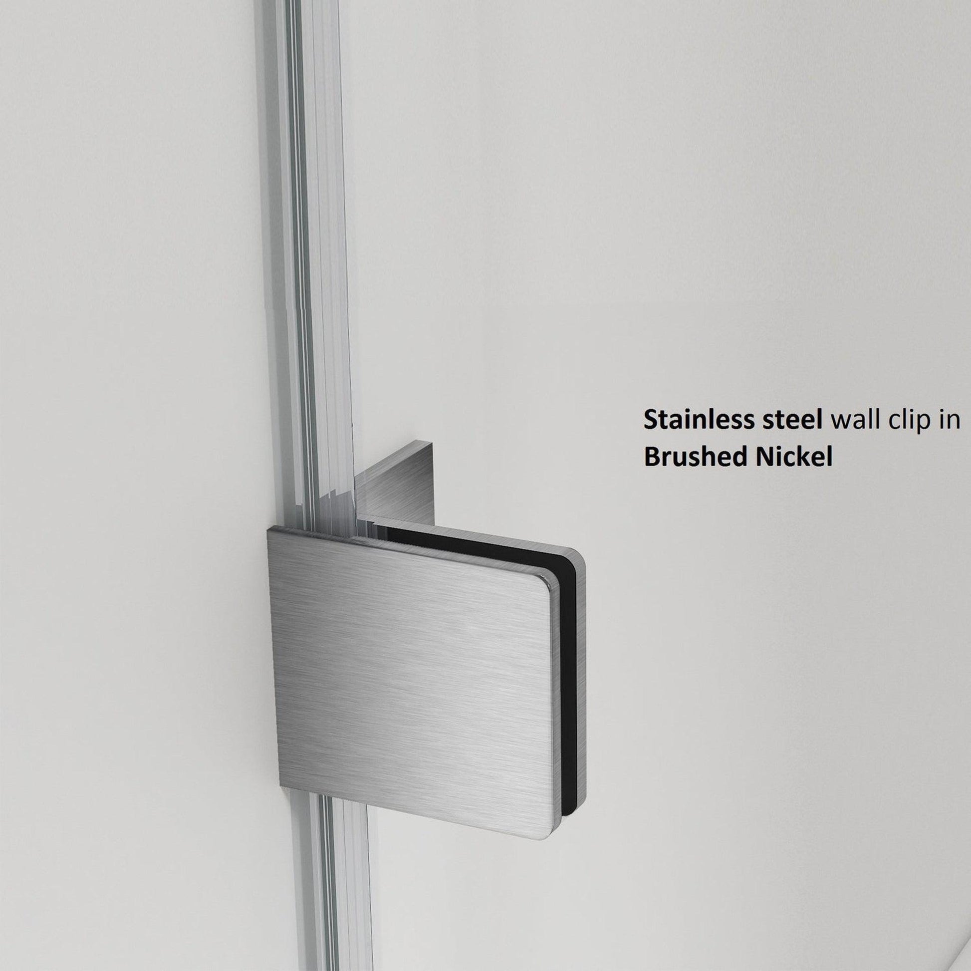 Vinnova Milano 36" x 72" Brushed Nickel In-line Hinged Frameless Shower Door With Fixed Glass on One Side