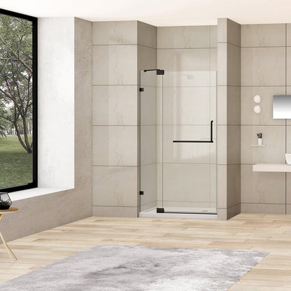 Vinnova Milano 36" x 72" Matte Black In-line Hinged Frameless Shower Door With Fixed Glass on One Side