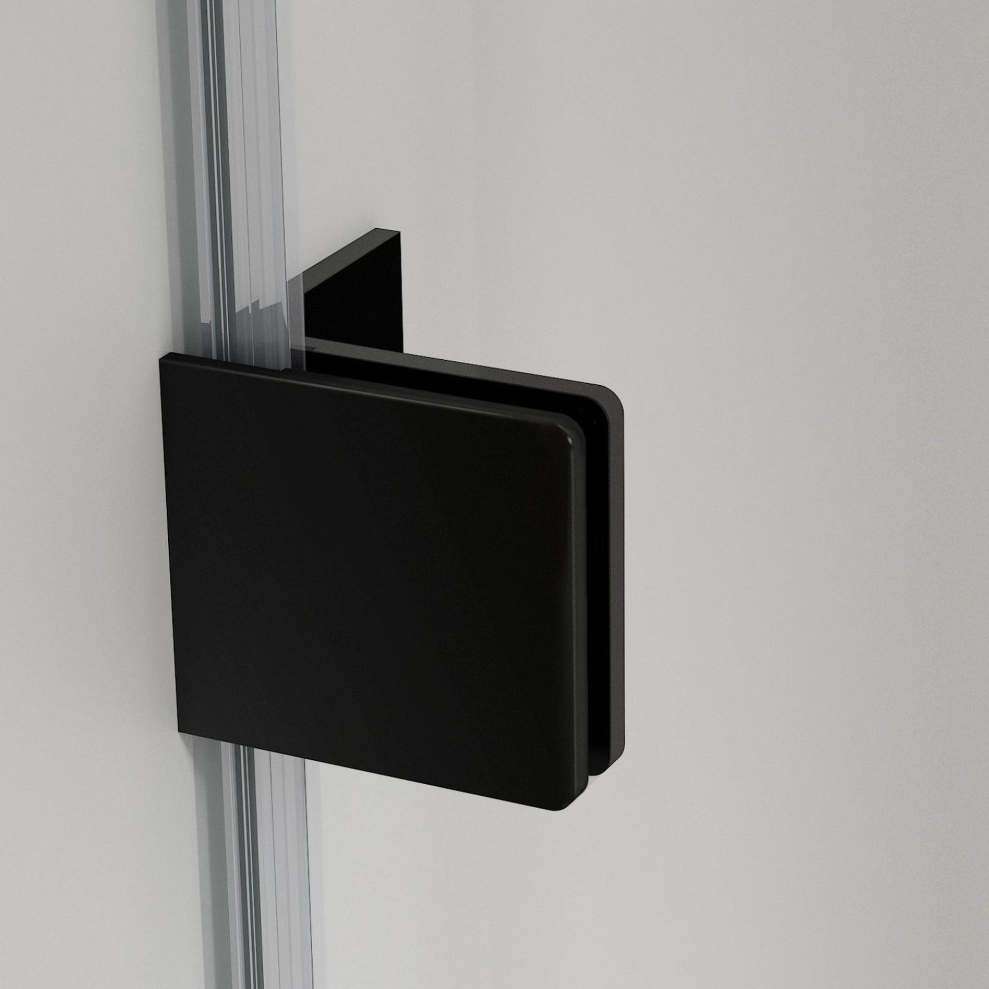 Vinnova Milano 36" x 72" Matte Black In-line Hinged Frameless Shower Door With Fixed Glass on One Side