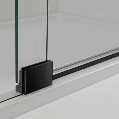 Vinnova Milano 36" x 72" Matte Black In-line Hinged Frameless Shower Door With Fixed Glass on One Side