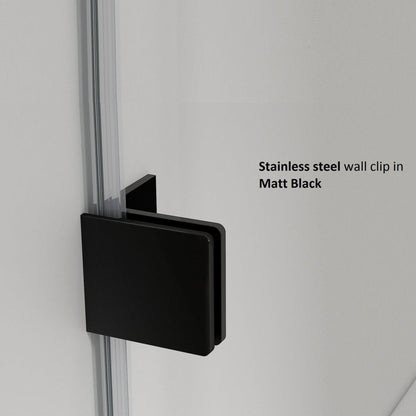 Vinnova Milano 36" x 72" Matte Black In-line Hinged Frameless Shower Door With Fixed Glass on One Side