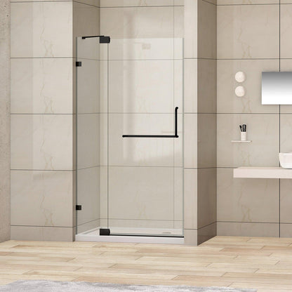 Vinnova Milano 36" x 72" Matte Black In-line Hinged Frameless Shower Door With Fixed Glass on One Side