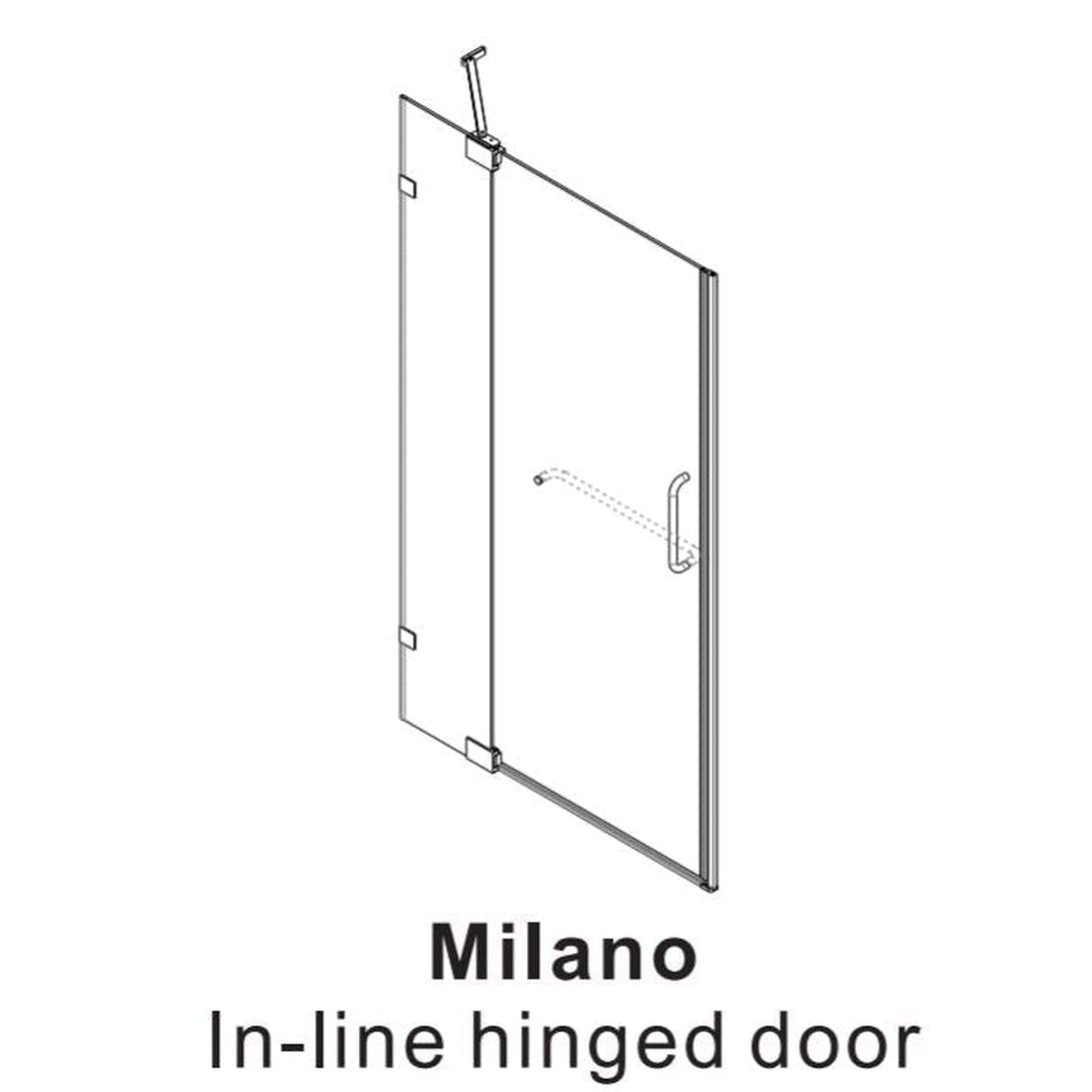 Vinnova Milano 36" x 72" Polished Chrome In-line Hinged Frameless Shower Door With Fixed Glass on One Side