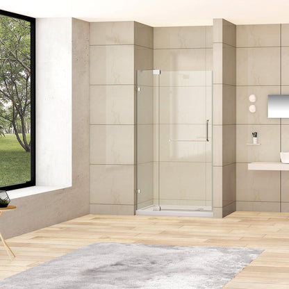 Vinnova Milano 36" x 72" Polished Chrome In-line Hinged Frameless Shower Door With Fixed Glass on One Side