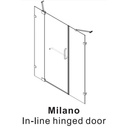 Vinnova Milano 48" x 72" Matte Black In-line Hinged Frameless Shower Door With Fixed Glass on Both Sides