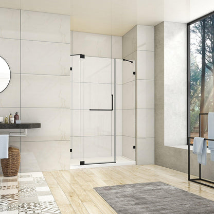 Vinnova Milano 48" x 72" Matte Black In-line Hinged Frameless Shower Door With Fixed Glass on Both Sides