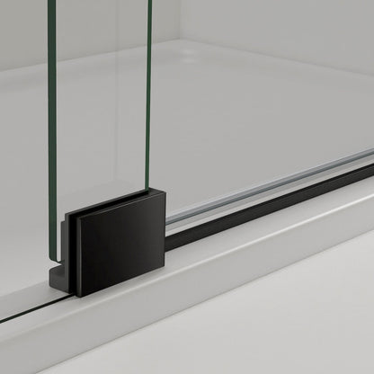 Vinnova Milano 48" x 72" Matte Black In-line Hinged Frameless Shower Door With Fixed Glass on Both Sides