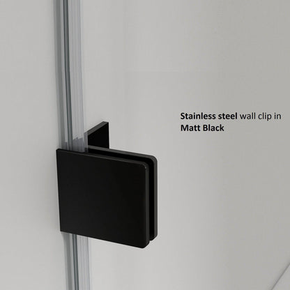 Vinnova Milano 48" x 72" Matte Black In-line Hinged Frameless Shower Door With Fixed Glass on Both Sides