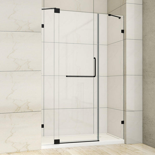 Vinnova Milano 48" x 72" Matte Black In-line Hinged Frameless Shower Door With Fixed Glass on Both Sides