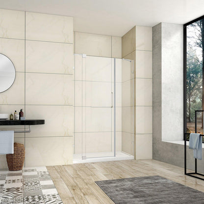 Vinnova Milano 48" x 72" Polished Chrome In-line Hinged Frameless Shower Door With Fixed Glass on Both Sides