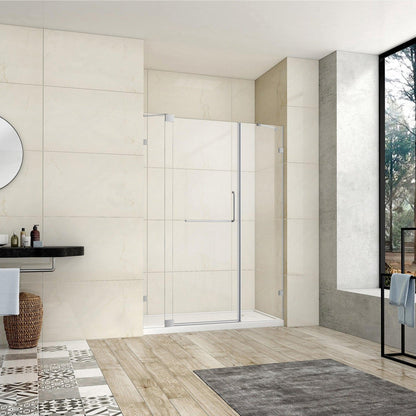 Vinnova Milano 60" x 72" Brushed Nickel In-line Hinged Frameless Shower Door With Fixed Glass on Both Sides