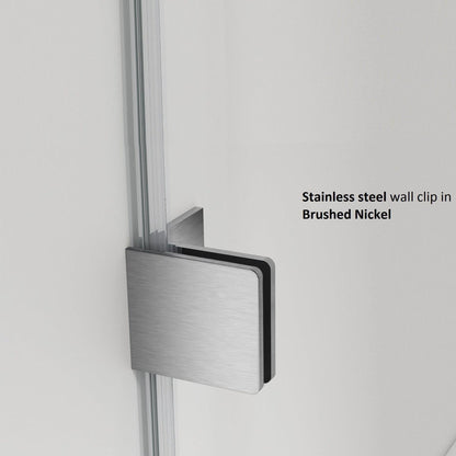 Vinnova Milano 60" x 72" Brushed Nickel In-line Hinged Frameless Shower Door With Fixed Glass on Both Sides