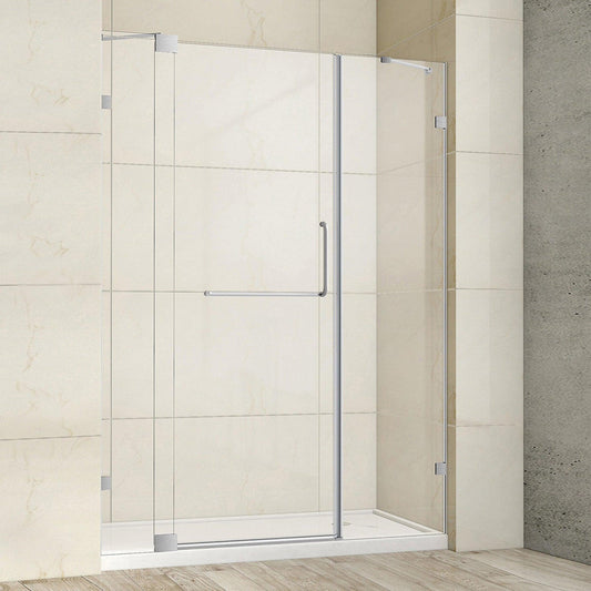 Vinnova Milano 60" x 72" Brushed Nickel In-line Hinged Frameless Shower Door With Fixed Glass on Both Sides