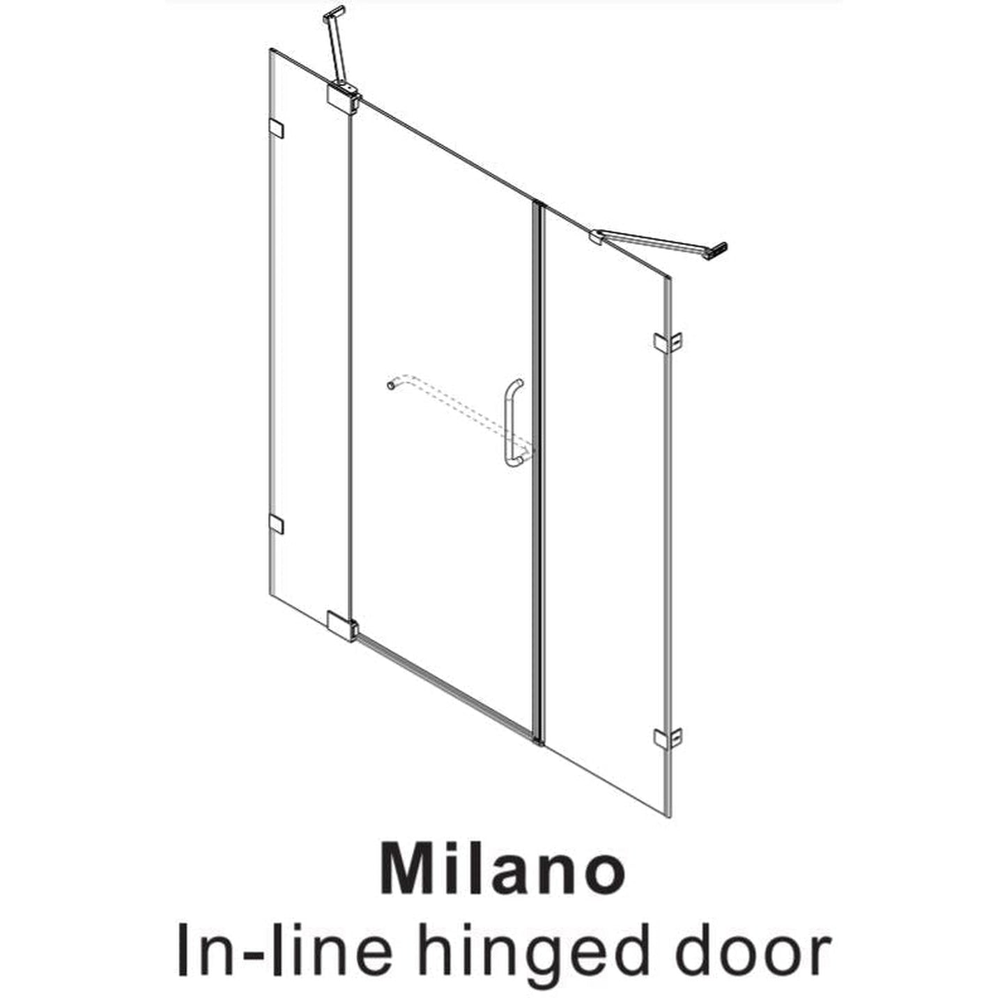 Vinnova Milano 60" x 72" Matte Black In-line Hinged Frameless Shower Door With Fixed Glass on Both Sides