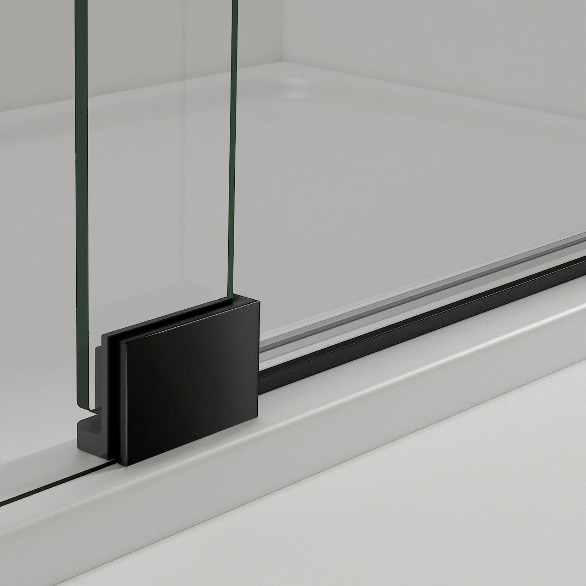 Vinnova Milano 60" x 72" Matte Black In-line Hinged Frameless Shower Door With Fixed Glass on Both Sides