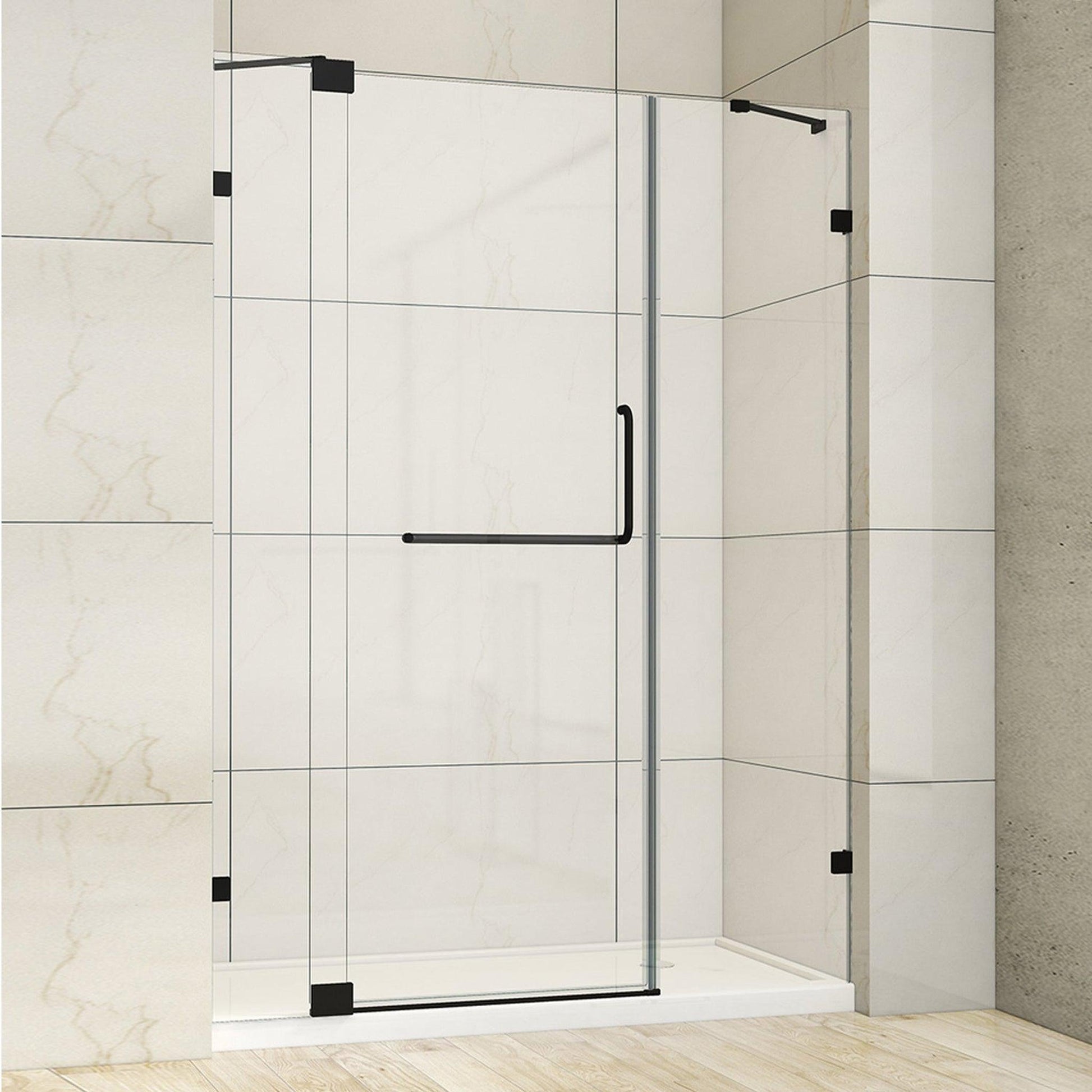 Vinnova Milano 60" x 72" Matte Black In-line Hinged Frameless Shower Door With Fixed Glass on Both Sides