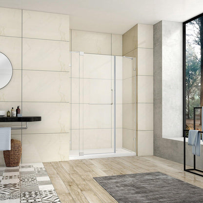 Vinnova Milano 60" x 72" Polished Chrome In-line Hinged Frameless Shower Door With Fixed Glass on Both Sides