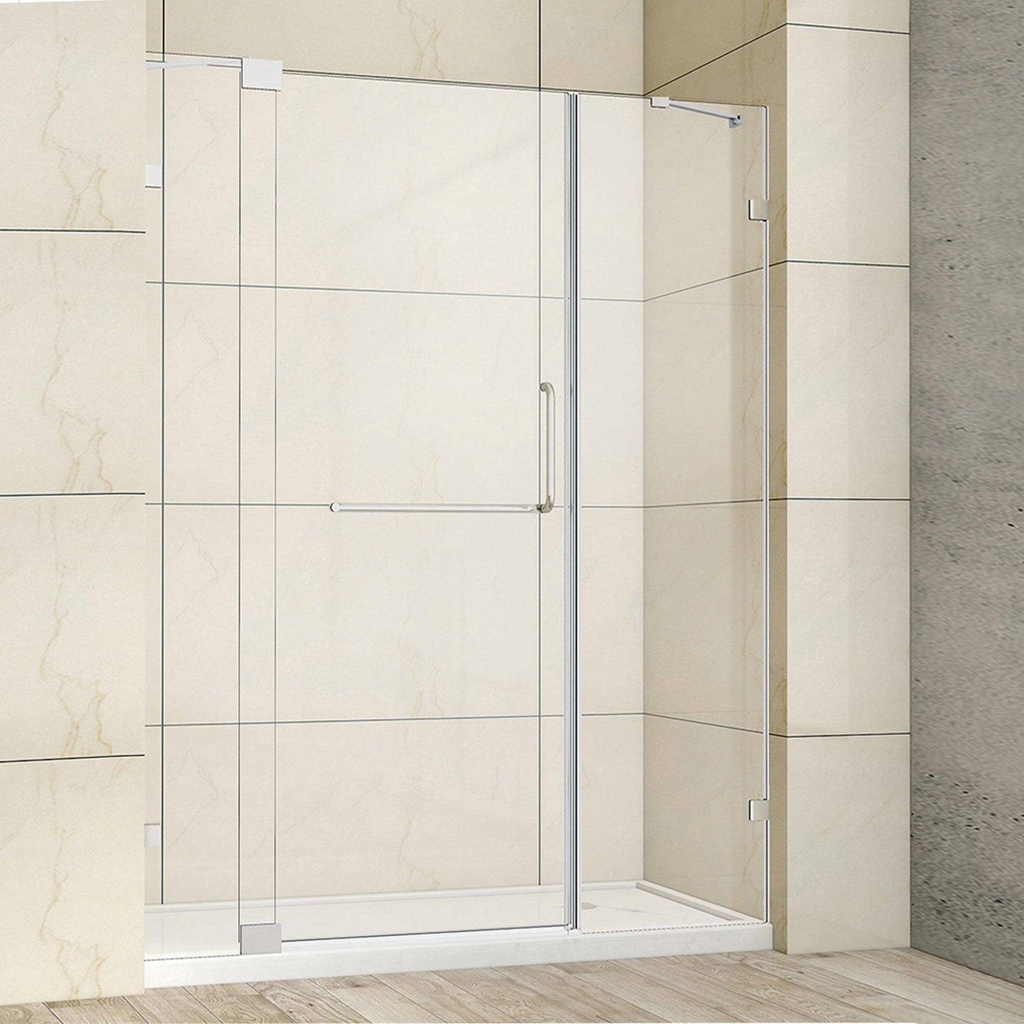 Vinnova Milano 60" x 72" Polished Chrome In-line Hinged Frameless Shower Door With Fixed Glass on Both Sides