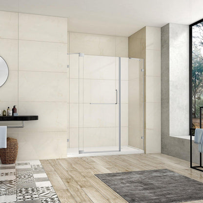 Vinnova Milano 66" x 72" Brushed Nickel In-line Hinged Frameless Shower Door With Fixed Glass on Both Sides