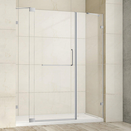 Vinnova Milano 66" x 72" Brushed Nickel In-line Hinged Frameless Shower Door With Fixed Glass on Both Sides