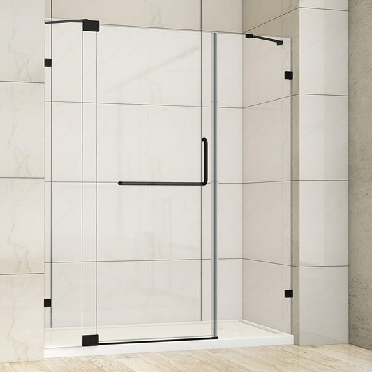 Vinnova Milano 66" x 72" Matte Black In-line Hinged Frameless Shower Door With Fixed Glass on Both Sides