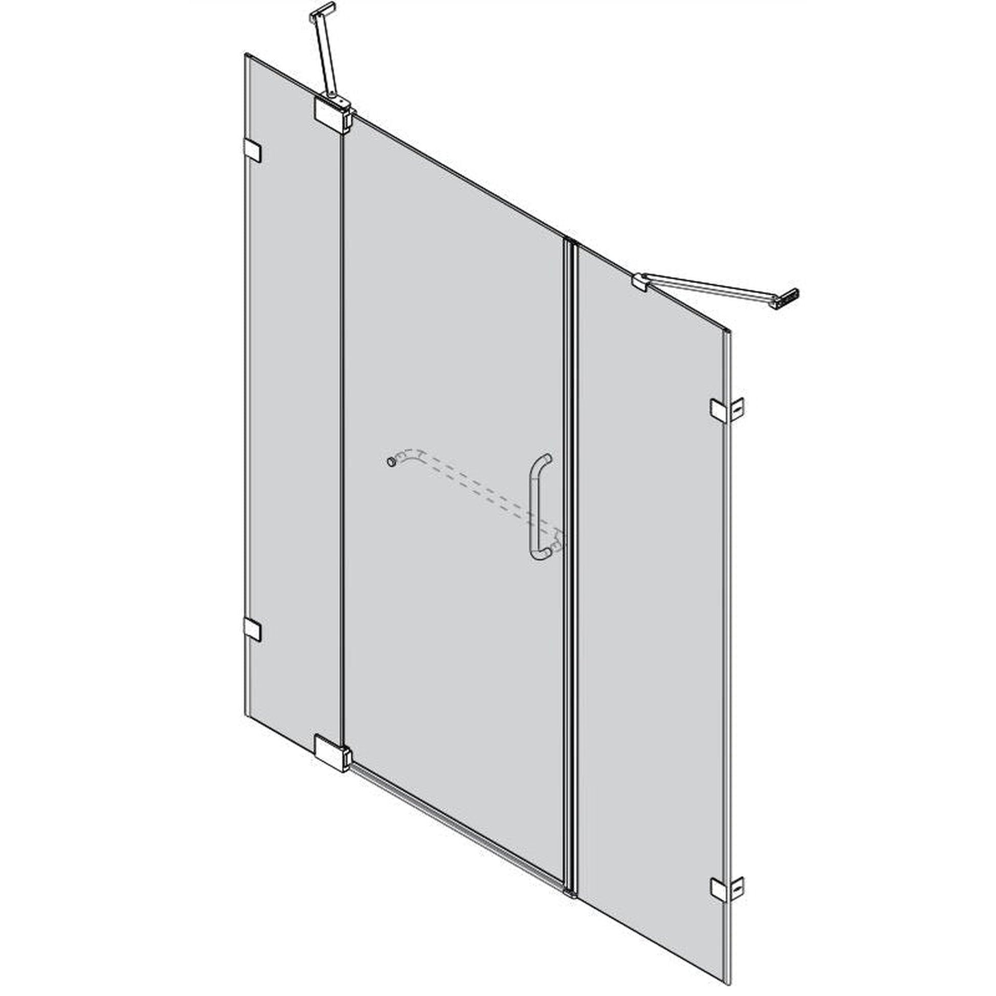 Vinnova Milano 66" x 72" Polished Chrome In-line Hinged Frameless Shower Door With Fixed Glass on Both Sides