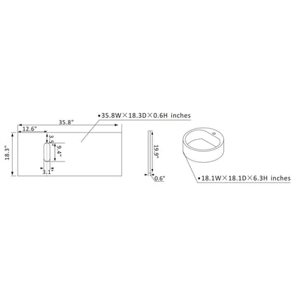 Vinnova Modena 36" Gray Freestanding Single Vanity Set In Dark Black Glass Top With Vessel Ceramic Sink and Mirror