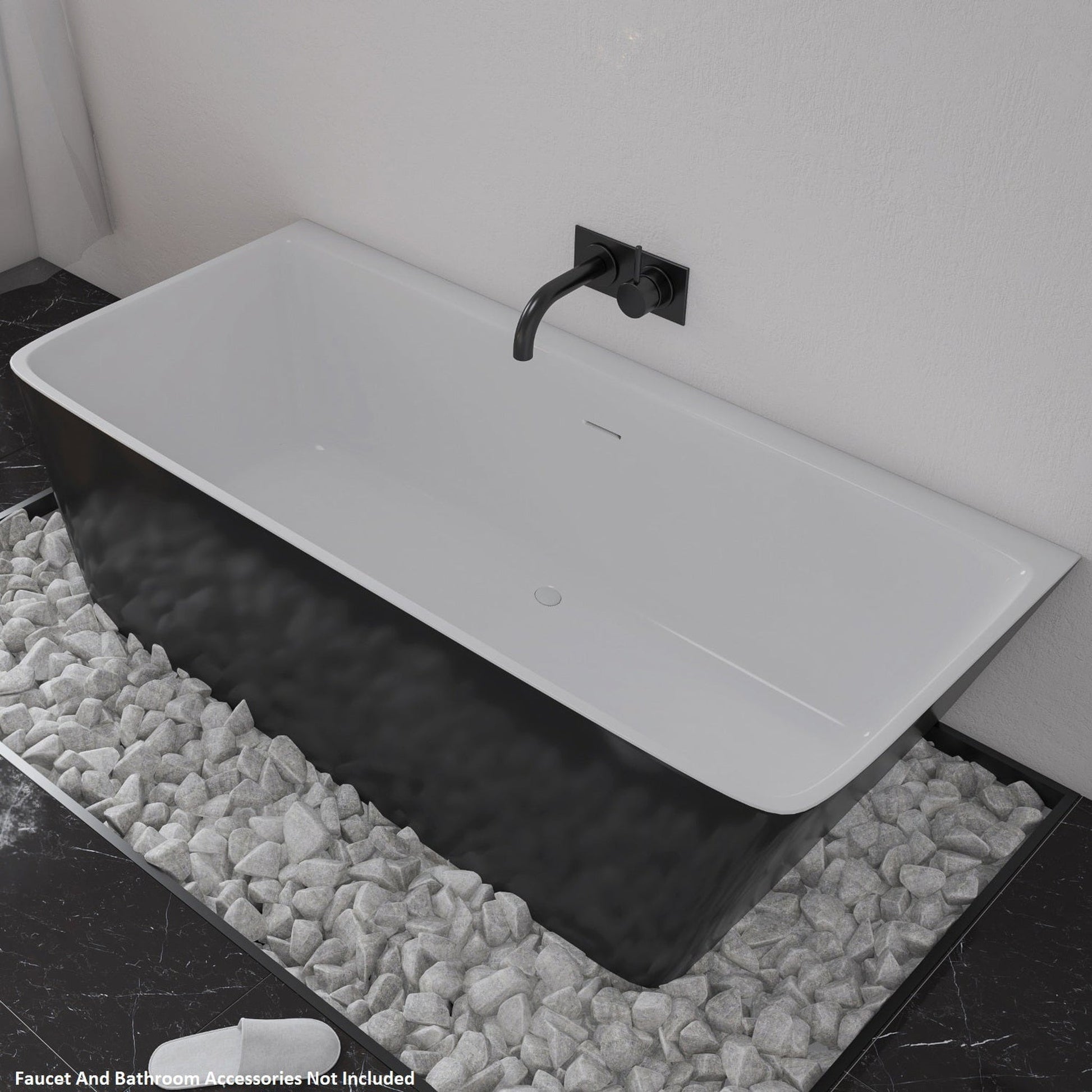 Vinnova Motril 67" x 29" Black Rectangular Freestanding Soaking Acrylic Bathtub