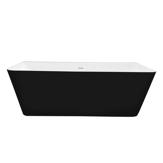 Vinnova Motril 67" x 29" Black Rectangular Freestanding Soaking Acrylic Bathtub