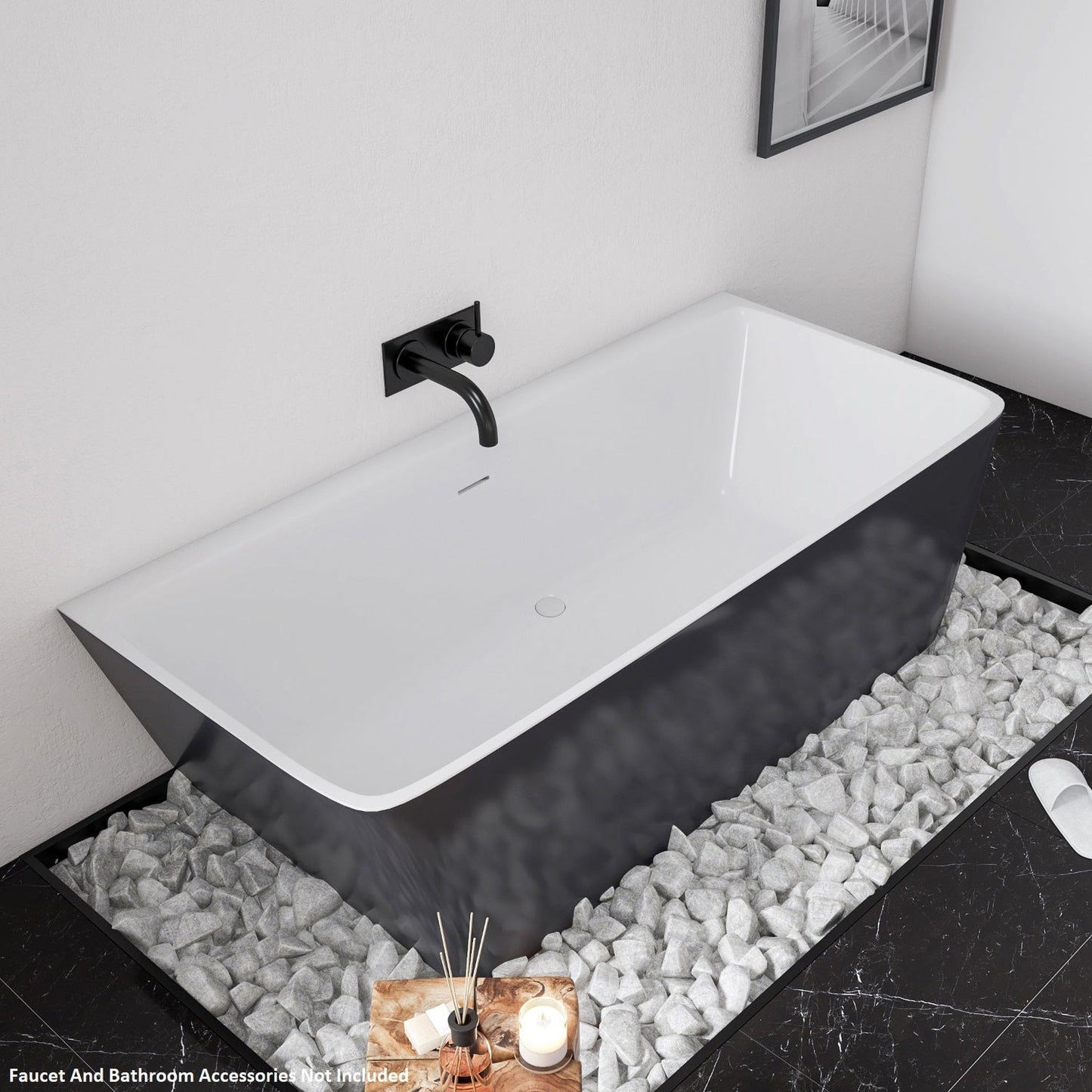 Vinnova Motril 67" x 29" Gray Rectangular Freestanding Soaking Acrylic Bathtub