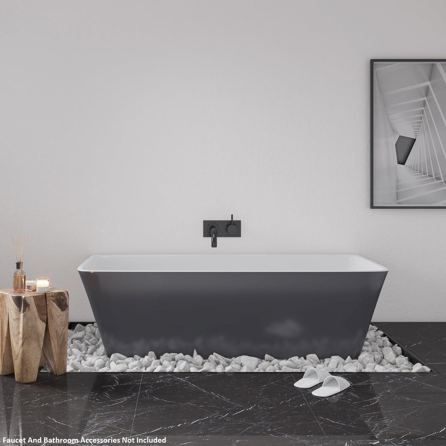 Vinnova Motril 67" x 29" Gray Rectangular Freestanding Soaking Acrylic Bathtub