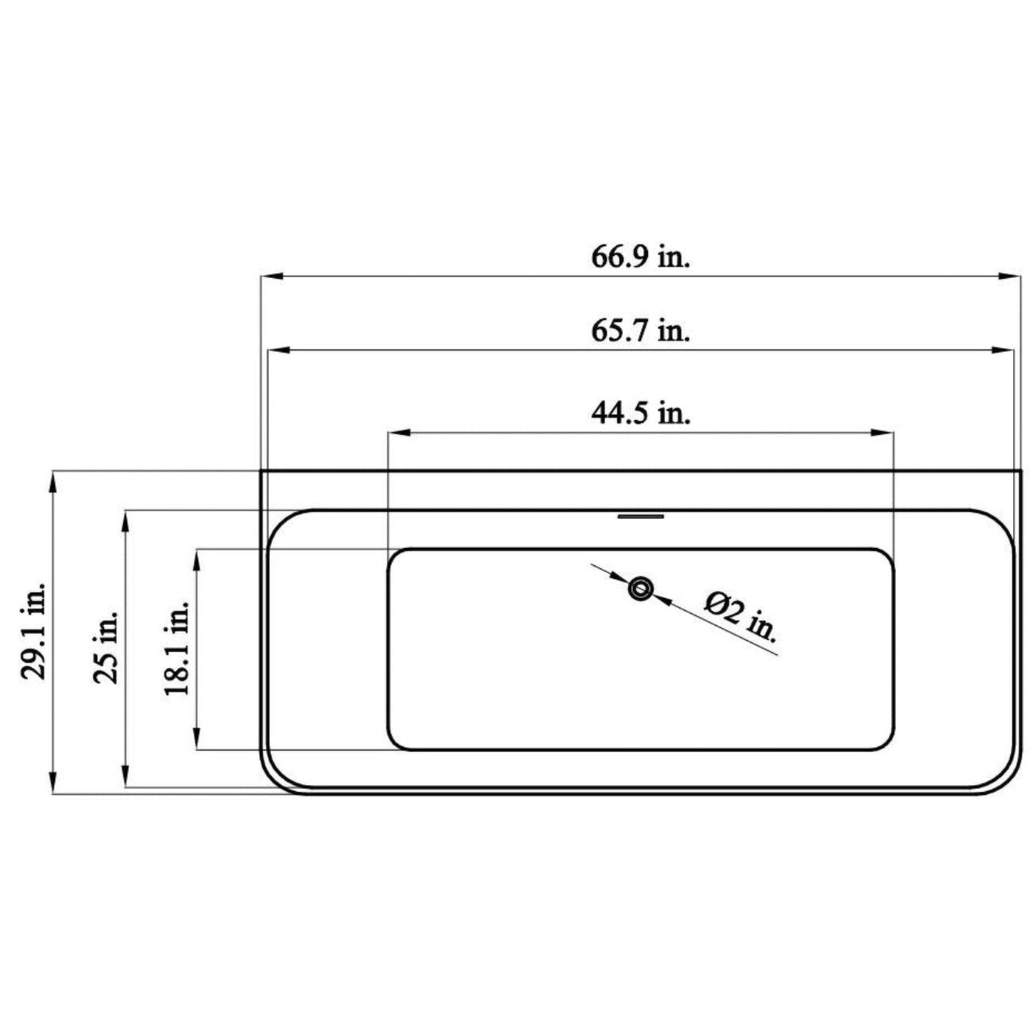 Vinnova Motril 67" x 29" Gray Rectangular Freestanding Soaking Acrylic Bathtub