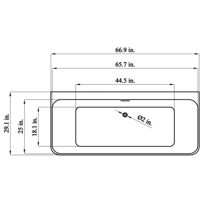 Vinnova Motril 67" x 29" Gray Rectangular Freestanding Soaking Acrylic Bathtub