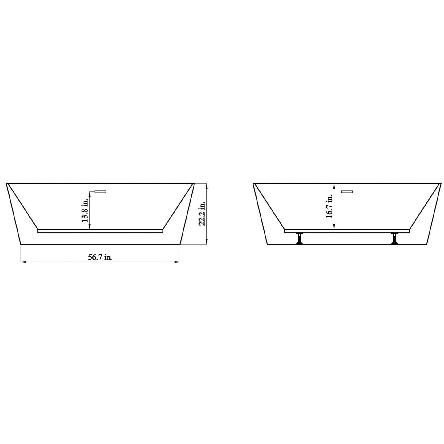 Vinnova Motril 67" x 29" White Rectangular Freestanding Soaking Acrylic Bathtub