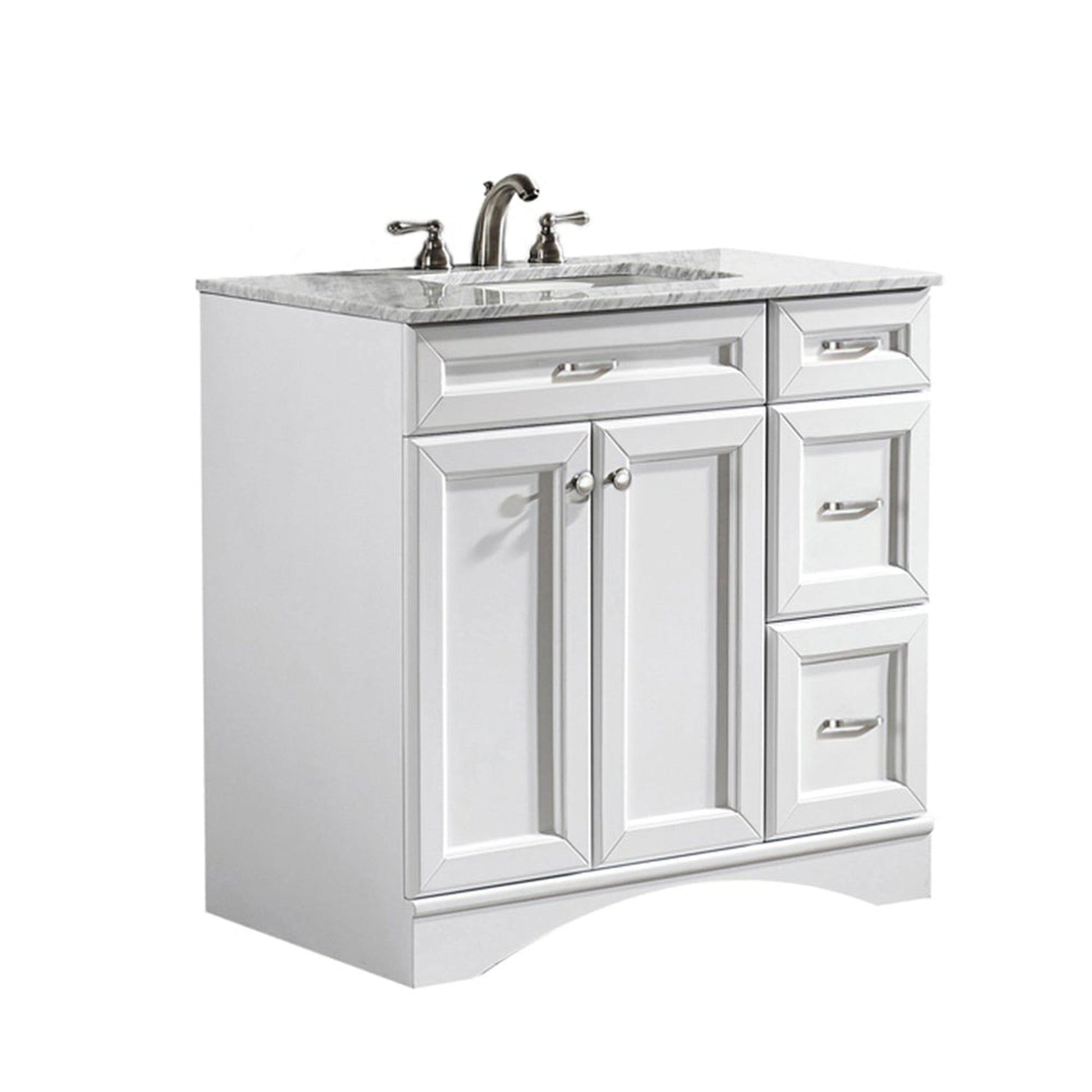 Vinnova Naples 36" White Freestanding Single Vanity Set In White Carrara Marble Top With Undermount Ceramic Sink