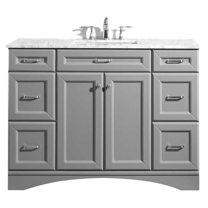 Vinnova Naples 48" Gray Freestanding Single Vanity Set In White Carrara Marble Top With Undermount Ceramic Sink and Mirror