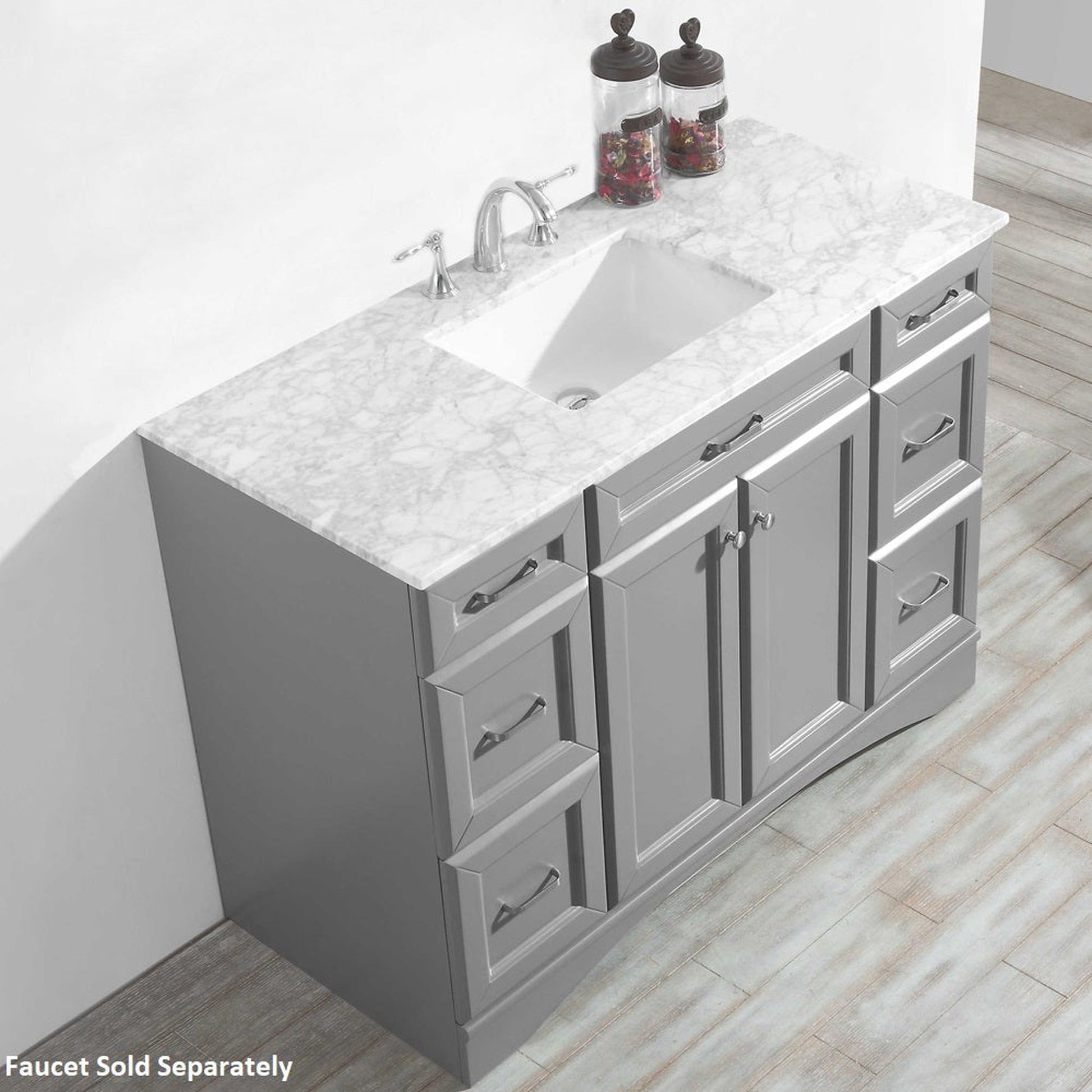 Vinnova Naples 48" Gray Freestanding Single Vanity Set In White Carrara Marble Top With Undermount Ceramic Sink