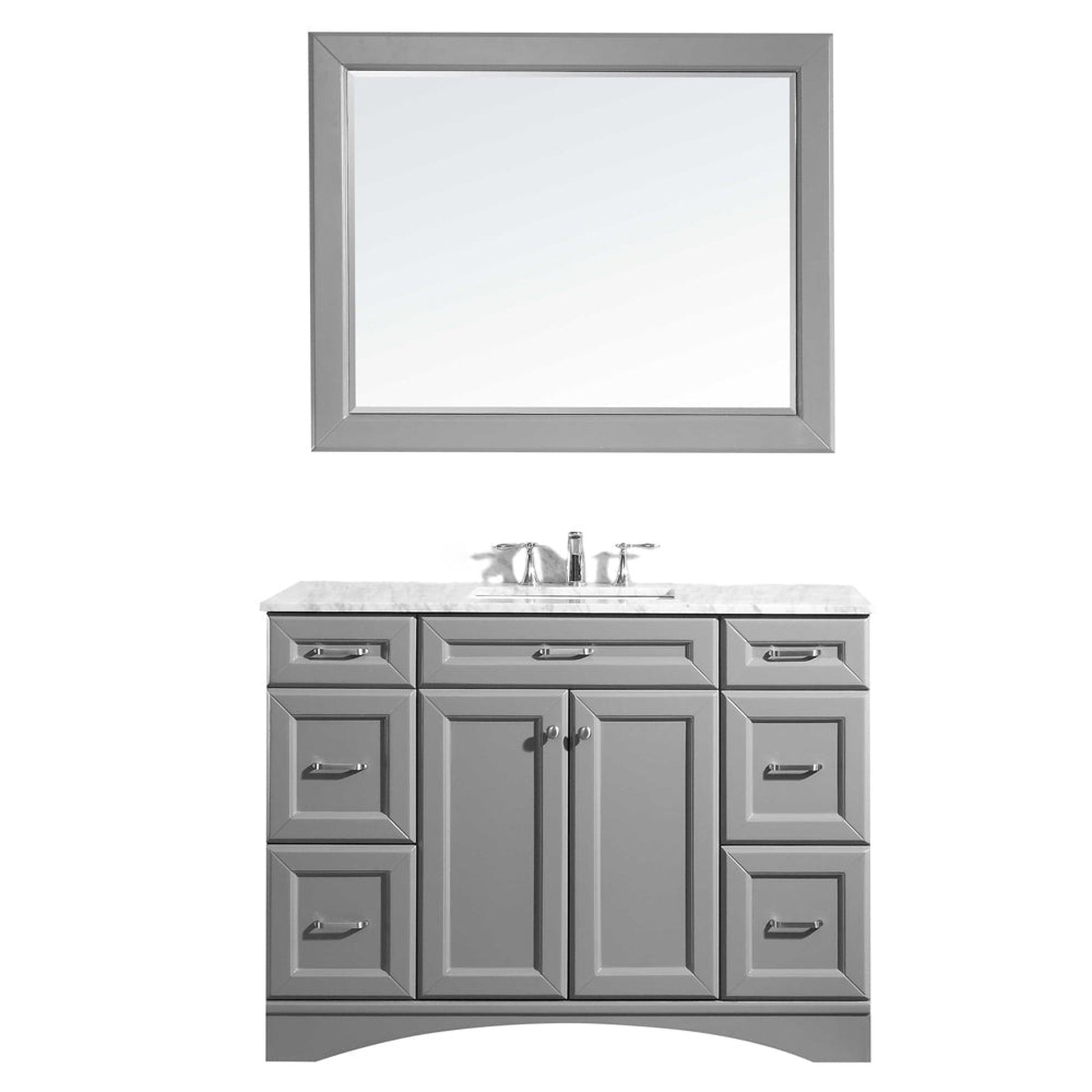 Vinnova Naples 48" Gray Freestanding Single Vanity Set In White Carrara Marble Top With Undermount Ceramic Sink and Mirror