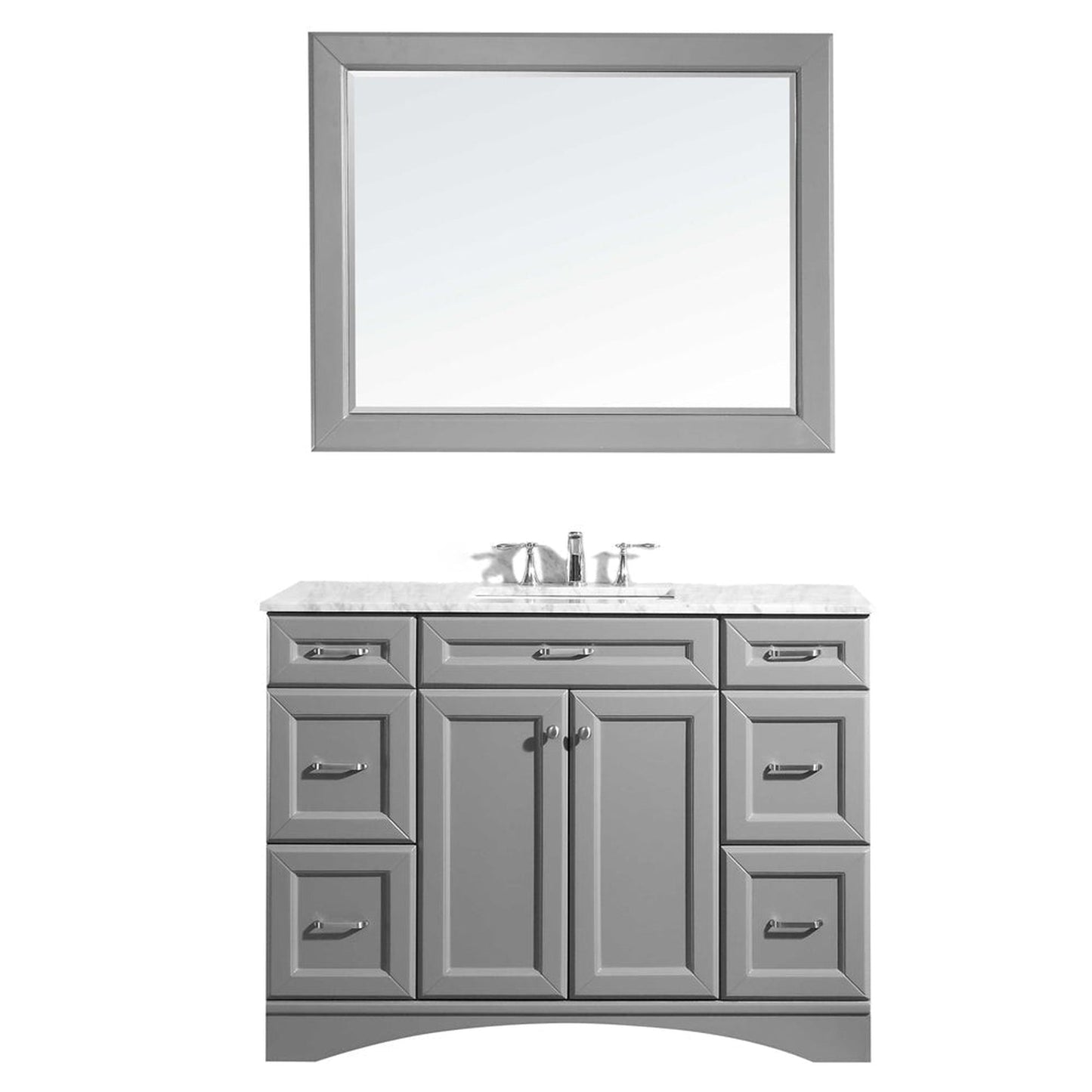 Vinnova Naples 48" Gray Freestanding Single Vanity Set In White Carrara Marble Top With Undermount Ceramic Sink and Mirror