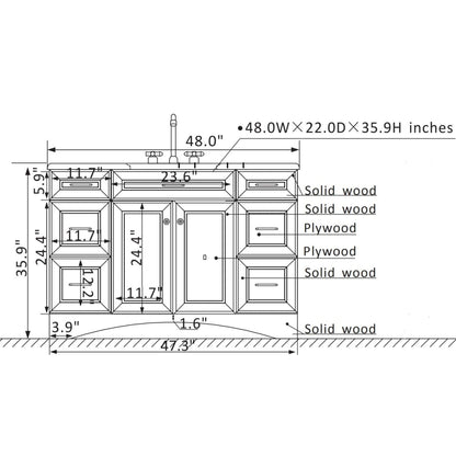 Vinnova Naples 48" White Freestanding Single Vanity Set In White Carrara Marble Top With Undermount Ceramic Sink and Mirror