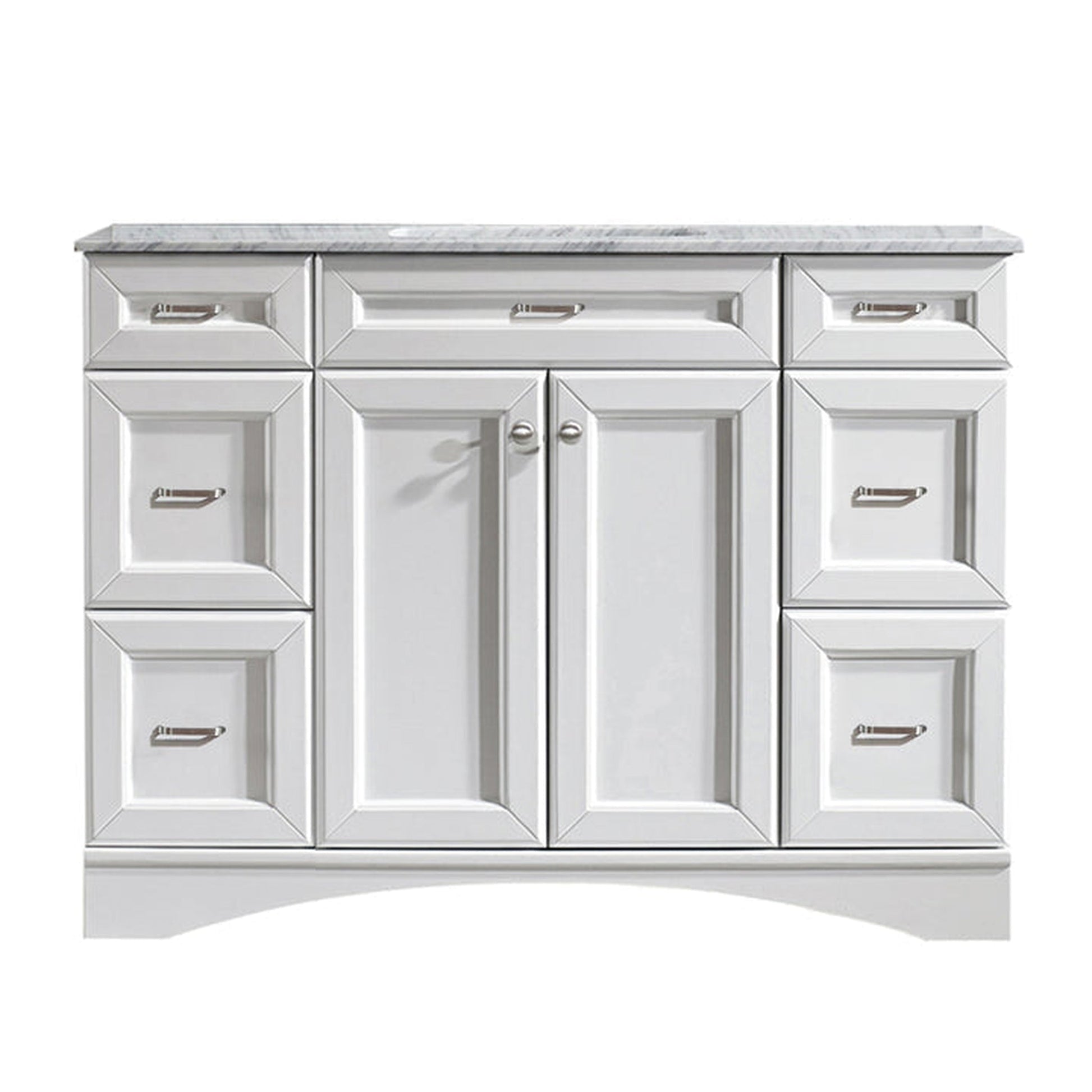 Vinnova Naples 48" White Freestanding Single Vanity Set In White Carrara Marble Top With Undermount Ceramic Sink