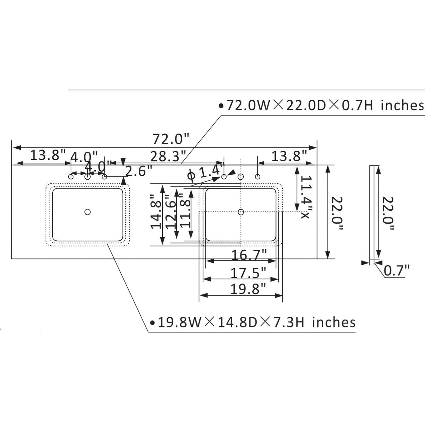 Vinnova Naples 72" Gray Freestanding Double Vanity Set In White Carrara Marble Top With Undermount Ceramic Sink and Mirror