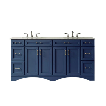 Vinnova Naples 72" Royal Blue Freestanding Double Vanity Set In White Carrara Marble Top With Undermount Ceramic Sink