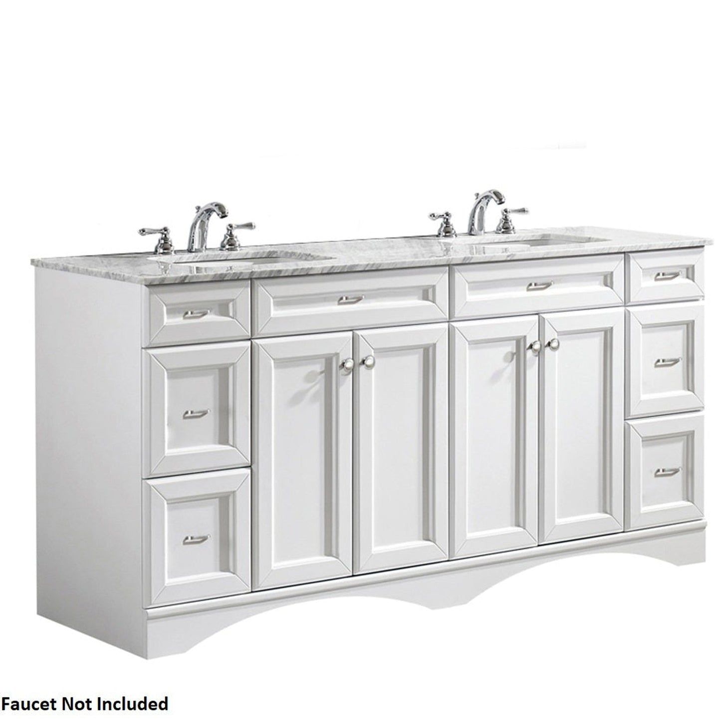 Vinnova Naples 72" White Freestanding Double Vanity Set In White Carrara Marble Top With Undermount Ceramic Sink