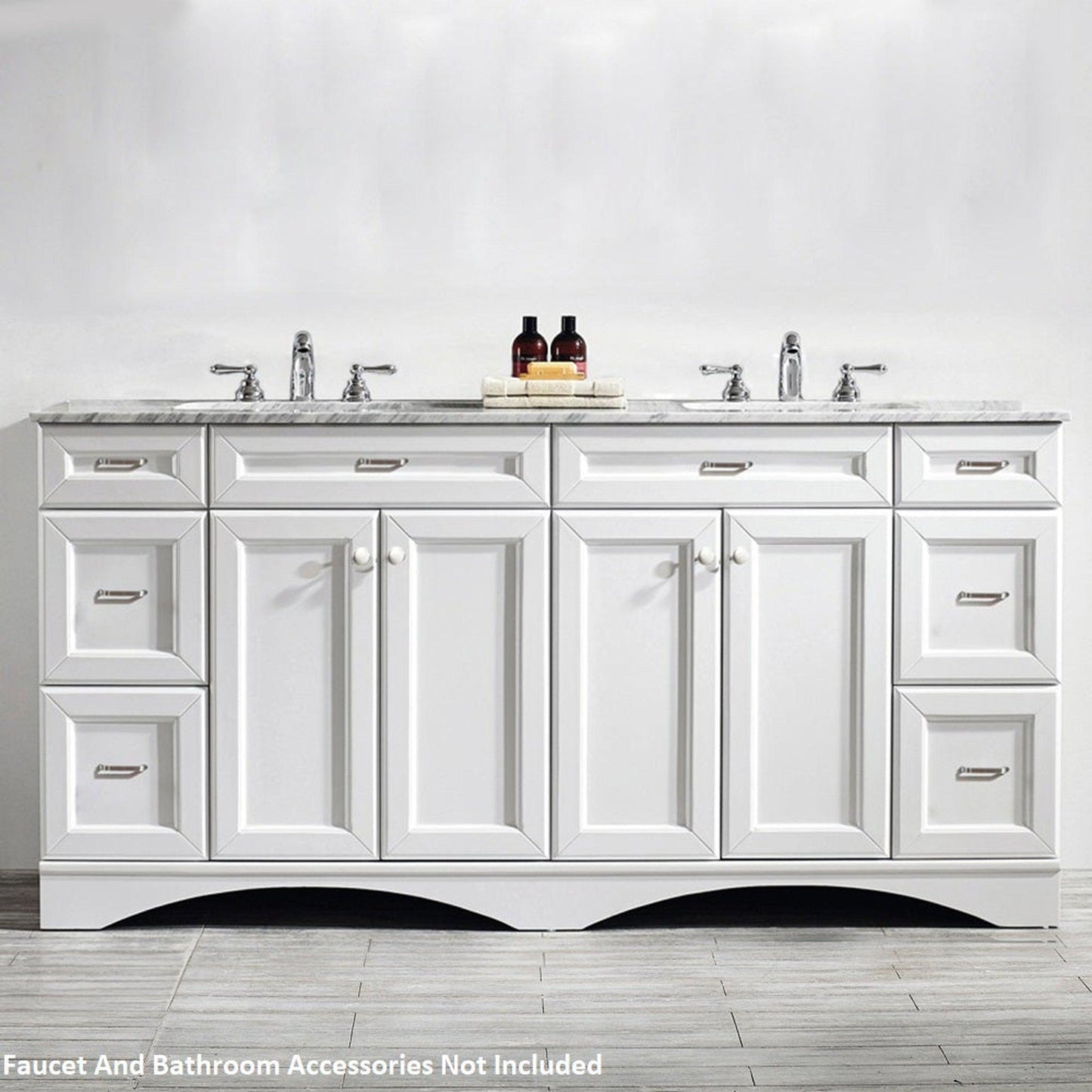 Vinnova Naples 72" White Freestanding Double Vanity Set In White Carrara Marble Top With Undermount Ceramic Sink